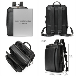 Genuine Leather <b>Backpack</b> <b>Convertible</b> Minimalist Zipper Closure Anti-Theft Computer Interlayer for Business Male 20-35Litre - Product Image 3
