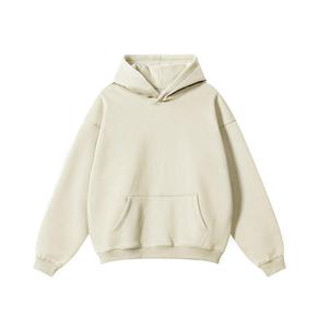 Sudadera con Capucha Beige para Hombre, Corte Holgado, Color Sólido, con Bolsillo, Informal, de Felpa de Algodón, para Otoño - Product Image 1