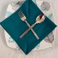 Serviettes en coton carrées imprimées faites à la main, couleur turquoise, décoration de table moderne, 10 pièces, lavables en machine, pour usage domestique