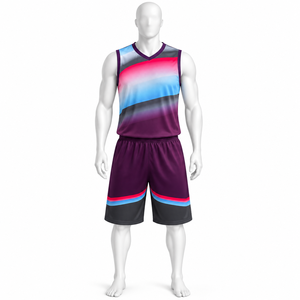 Ensemble de maillots de basket-ball sublimés personnalisés pour hommes, col en V, sans manches, en mesh, vert et noir rayé, 100% polyester, coupe athlétique - Product Image 6