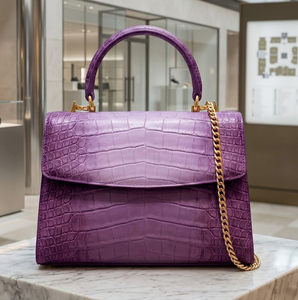 Bolso de Piel de Cocodrilo Morado, Bolso de Moda para Mujer, Bolso de Mano de Cuero Genuino de Lujo, Asa Superior Desmontable, Bolsillo para Teléfono Celular - Product Image 1