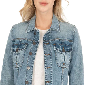 Chaquetas de mezclilla transpirables con cuello alto y cremallera para mujer, ropa a precio económico, chaquetas femeninas con logo privado. - Product Image 4