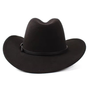 Customized Brand Unisex Black Leather Striped Cowboy <b>Hat</b> Brown Leather <b>Band</b> Casual Beach Style Adult Four Seasons Fit HN-3031 - Product Image 4