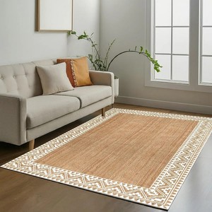Alfombra Bohemia de Yute Rectangular con Patrón Geométrico, Tejido Plano, Base Antideslizante de Goma, para Sala de Estar, Fácil de Limpiar, Delgada - Product Image 1
