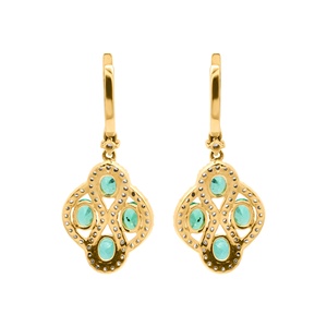 Pendientes Colgantes de Oro Amarillo Sólido de 18K con Esmeralda Natural y Diamantes en Halo, Joyas Memoria, Venta al por Mayor - Product Image 5