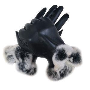 Gants en cuir longs jusqu'au poignet, doublés de fourrure, thermiques, pour l'hiver, style uni, usage quotidien - Product Image 2