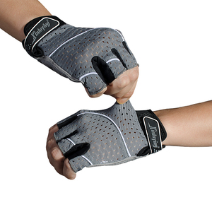 Gokopm <b>Half</b> Finger PU Leather Gym Gloves Mesh Breathable Training Unisex Weight Lifting Fitness Non <b>slip</b> Adjustable Wrist Strap - Product Image 4