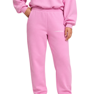 Women Pink Fleece Jogger Sweatpants Elastic Waist <b>Cuffed</b> Bottom Relaxed Fit Casual Soft Winter <b>Trousers</b> - Product Image 1