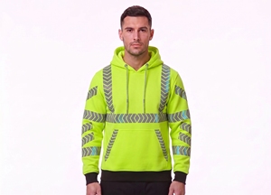 custom reflective safety hoodie men neon orange geometric pattern tape <b>fleece</b> pullover hooded sweatshirt warm winter road top - Product Image 2