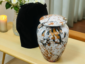 White Splatter Cremation Urn Metal Ashes Vessel Adult <b>Memorial</b> <b>Keepsake</b> Jar with Velvet Cover - Product Image 2