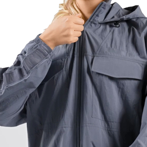 <b>Women's</b> Windproof Full Zip Stand Collar <b>Jacket</b> Solid Color <b>Utility</b> Style Drawstring Hem Regular Length Woven Polyester Material - Product Image 5