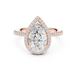 Bague de fiançailles en or rose avec halo de diamants de laboratoire taille poire pour femme, bijoux de mariage - Product Image 1