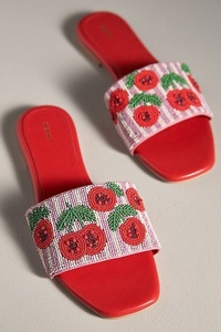 Sandales à enfiler tendance et modernes, ornées de perles cerises, pour femme, décontractées, à porter toute la journée en été - Product Image 5