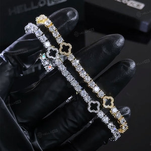 กำไลข้อมือเงินแท้ประดับเพชรเลี้ยงในห้องปฏิบัติการ รับรองโดย IGI รูปใบโคลเวอร์สี่แฉก เครื่องรางนำโชคสำหรับผู้ชาย/ผู้หญิง ของขวัญ - Product Image 5
