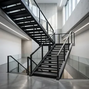 Escalera Metálica Industrial en Arco con Barandilla de Acero Inoxidable, Diseño Moderno para Villa, Hogar u Oficina, Duradera para Interiores - Product Image 4