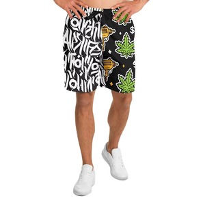 Men's Printed Board Shorts With Leaves And Graffiti Design Drawstring Waist Street Style Short Shorts - Product Image 1