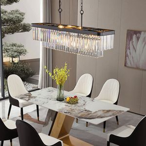 Lampadario di cristallo industriale moderno rettangolare nero fattoria ferro plafoniera E12 regolabile per cucina soggiorno - Product Image 3