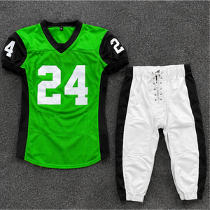 Uniforme de football américain personnalisé, séchage rapide, respirant, 100% polyester, manches courtes, col en V, ensemble de maillots de joueur, nom et numéro de l'équipe - Product Image 1