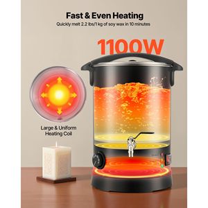 Fonditore di Cera da 10,6 Qts per la Produzione di Candele, Riscaldamento Rapido e Uniforme, Nuovo, con Beccuccio Facile da Versare, Base a Clessidra e Controllo della Temperatura - Product Image 3