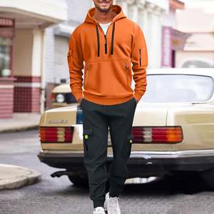 Hoodie Sets for Men Quarter <b>Zip</b> Cargo Sweatshirts & Sweatpants Tracksuit 2 Piece Set Winter Fleece Lined Sweatsuits with Pockets - Product Image 2