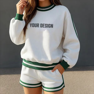 <b>Women's</b> <b>White</b> V-Neck Drop-Shoulder Cropped <b>Sweatshirt</b> Green Letter Print Front Logo Autumn Casual Pullover 100% Cotton - Product Image 5