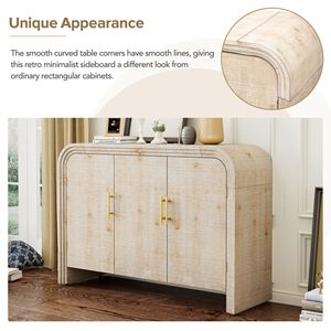 Curved <b>Sideboard</b> with Gold Handles Retro Minimalist Design Adjustable Dividers for Living or Dining Room - Product Image 6