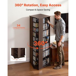 Mobile Portaoggetti Multimediale dal Design Moderno con 34 Scomparti, Torre Girevole per CD, DVD, Libri e Giochi, Elegante Supporto per DVD - Product Image 2