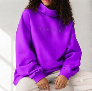 Sudadera Oversize de Cuello Alto para Mujer, Marca Privada, Algodón Suave Teñido Reactivo, Corte Holgado, Ropa Urbana de Moda - Product Image 1