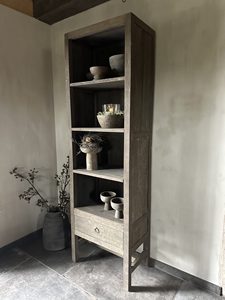 Rustic Solid Wood High Cabinet <b>with</b> <b>Drawer</b> and Open <b>Shelves</b> for Living Room Storage and Display - Product Image 2