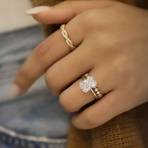 Anillo Solitario Personalizado con Diamante de Laboratorio de Corte Radiante de 3.54 CT, Oro Rosa de 14K, Banda de Diamantes en Forma de Burbuja, Micro Pavé, Apilable, para Aniversario - Product Image 1