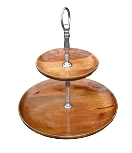 Vente chaude 2023 support à gâteau en bois à deux niveaux de forme ronde pour l'affichage de gâteau utilise un grossiste de conception personnalisée en Inde moins cher Pr - Product Image 1