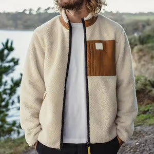 Veste en polaire blanc cassé pour homme, col montant, fermeture éclair, blocs de couleur, manteau d'hiver épais - Product Image 5