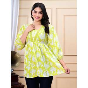 Kurta Informal de Verano para Mujer, Marca Aarti Fashion, con Estampado Floral, Tejida, Transpirable, Cuello Cuadrado, Cintura Imperio, para Uso Diario - Product Image 2