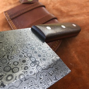 Handmade Ambidextrous Cleaver <b>Knife</b> in Damascus Steel with Micarta Handle and Leather Sheath Modern Design Dishwasher <b>Safe</b> - Product Image 3