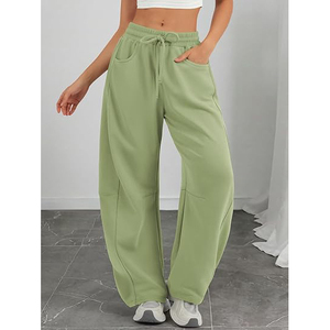 Pantalon de survêtement à ourlet ouvert pour femme, taille basse, cordon de serrage, poche plaquée avant, en molleton, coupe large, décontracté et ample - Product Image 3