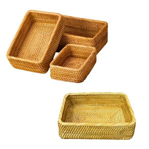Durable Rectangular <b>Wicker</b> RATTAN <b>BASKET</b> / TRAY Set of 3 Lightweight <b>Wicker</b> Organizer <b>Basket</b> - Product Image 1
