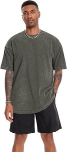 T-shirt surdimensionné vintage délavé à l'acide pour homme, en coton épais, style streetwear décontracté - Product Image 2