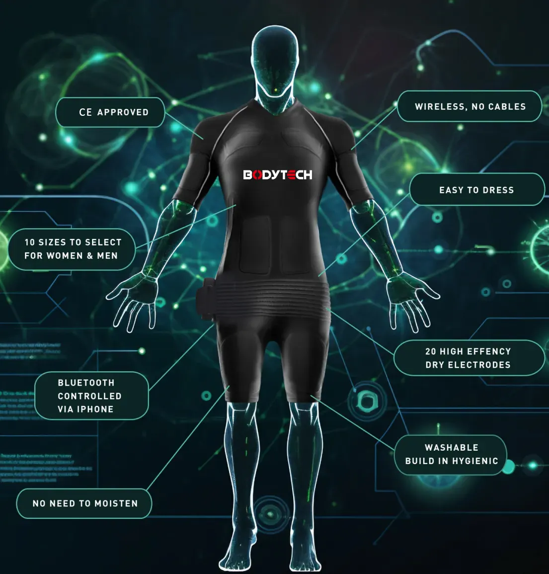 electronic muscle ems Power Training Suit Workout Wear with conductive silicon electrode