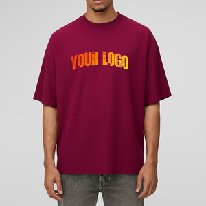เสื้อยืดโอเวอร์ไซส์สีแดงเลือดหมูสำหรับผู้ชายแบบใหม่ แขนสั้น คอกลม ผ้าถัก คอตตอน สไตล์ลำลอง สตรีทแวร์ พร้อมลายพิมพ์ตัวอักษรด้านหน้า - Product Image 1