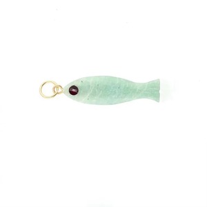 Natural Amazonite With Peridot Birthstone Fish Eye Pendant, Handmade Carved Gemstone Necklace Gold Plated Lucky Fish Jewelry - Product Image 4