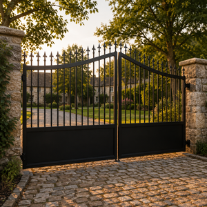 Black Iron Driveway <b>Gate</b> <b>Arched</b> Spear Top Metal Entrance <b>Gate</b> Outdoor Security Fence for Villa Farmhouse Home Design - Product Image 2