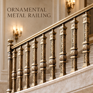 Balustres de rampe en métal bronze vintage avec détails floraux en relief pour les intérieurs d'escaliers de prestige - Product Image 1