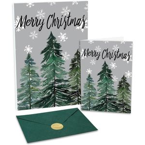 Biglietti d'auguri natalizi in acquerello in scatola 12,7 x 17,8 cm con design albero di Natale e fiocchi di neve, 24 buste e adesivi inclusi, biglietti festivi all'ingrosso - Product Image 1