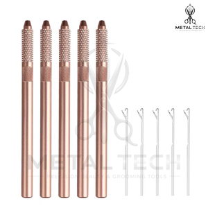 Textured Grip Knurled Steel Hair Extension Loop <b>Threader</b> Latch Hook Micro Link Pulling <b>Needle</b> Set Bulk Salon Hardware Kit - Product Image 4