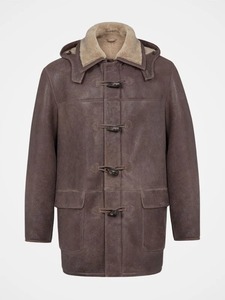 <b>Men</b>’s <b>Shearling</b> Duffle Brown Coat - Product Image 1