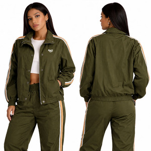 OEM Women Windbreaker Jacket and Pants <b>Set</b> Custom Stripe Panel Tracksuit Lightweight Outdoor Activewear Hoodies Manufacturer USA - Product Image 1