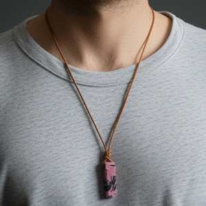 Rhodonite Bloom Natural Crystal Pendant Necklace with Adjustable <b>Rope</b> <b>Chain</b> for Men and Boys - Product Image 5