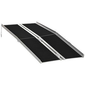 Rampa di Mobilità in Alluminio Nera da 1,8 m Antiscivolo Pieghevole per Accesso Rapido a Gradini e Porte - Product Image 1