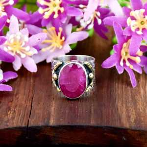 Bague en argent sterling 925 avec pierre précieuse rubis indien naturel de forme ovale, large bande, jolie bague bohème pour femme - Product Image 2