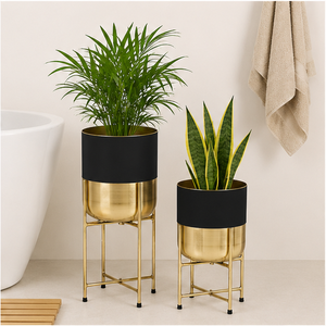 Exclusive Metal Planter with Gold <b>Stand</b> Set of 2 Luxury Indoor Floor Standing Flower <b>Pot</b> Wholesale Iron Decorative Planters - Product Image 5